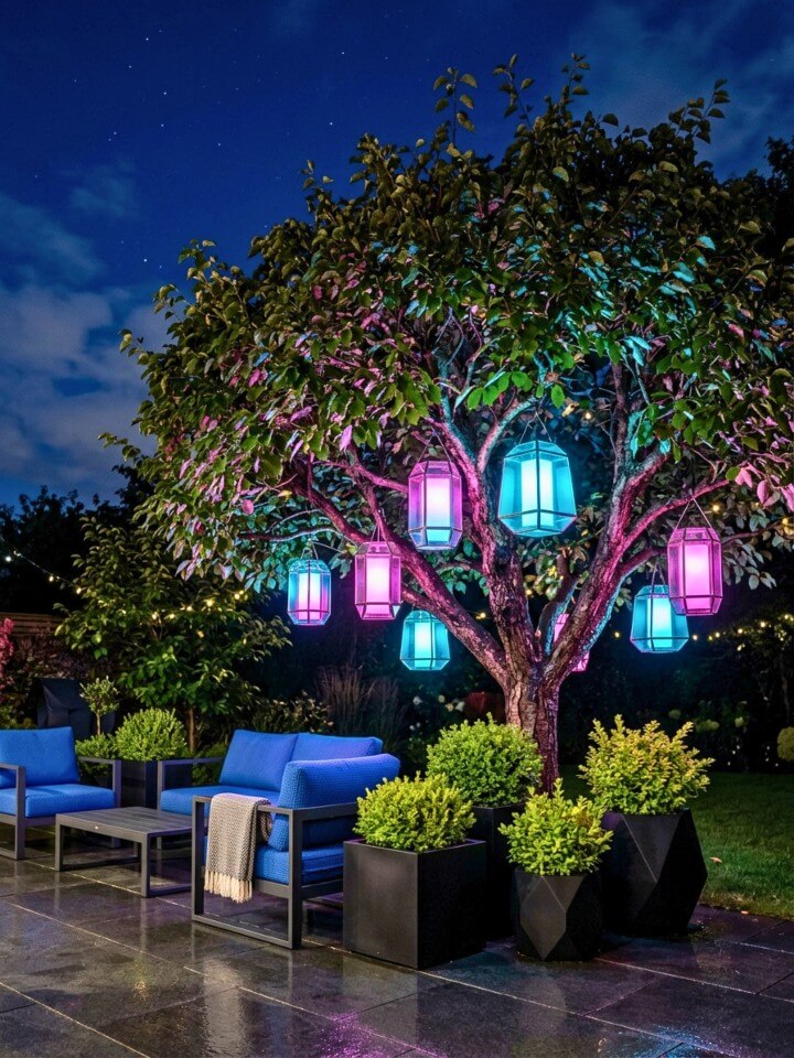 lanterns with colored glass panels