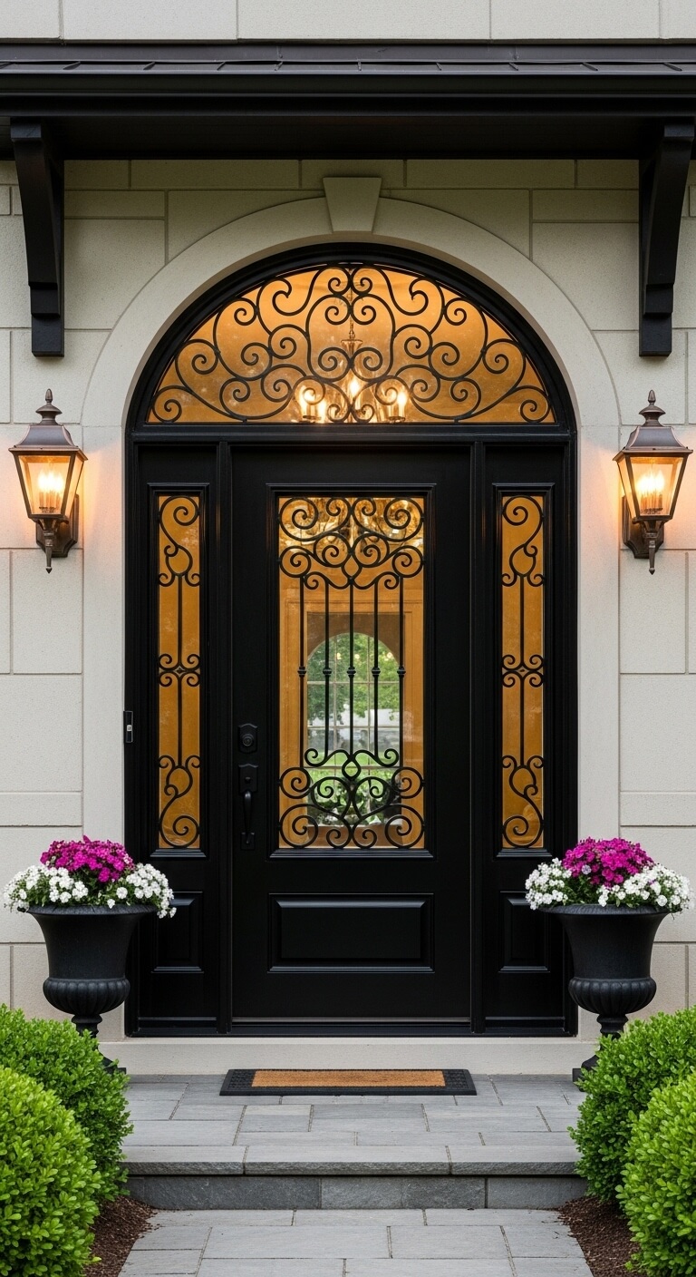 How Decorative Ironwork Gives a Black Door Old World Character