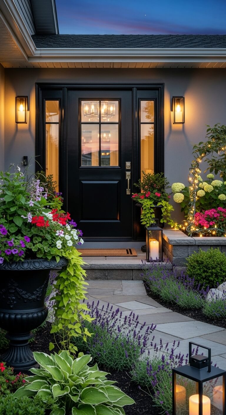 How Glass Insets Make a Glossy Black Door Feel Bright and Modern