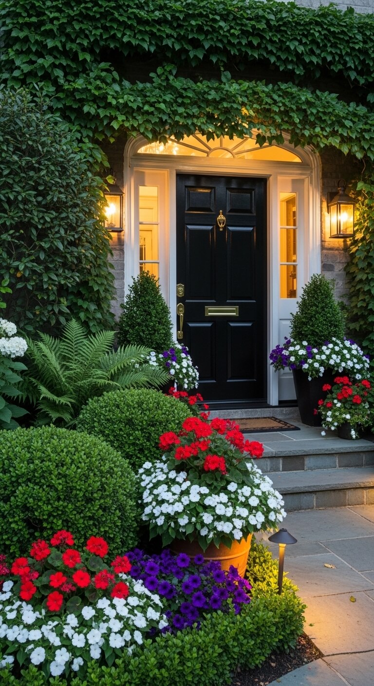Why Greenery Makes a Black Front Door Look Twice as Inviting