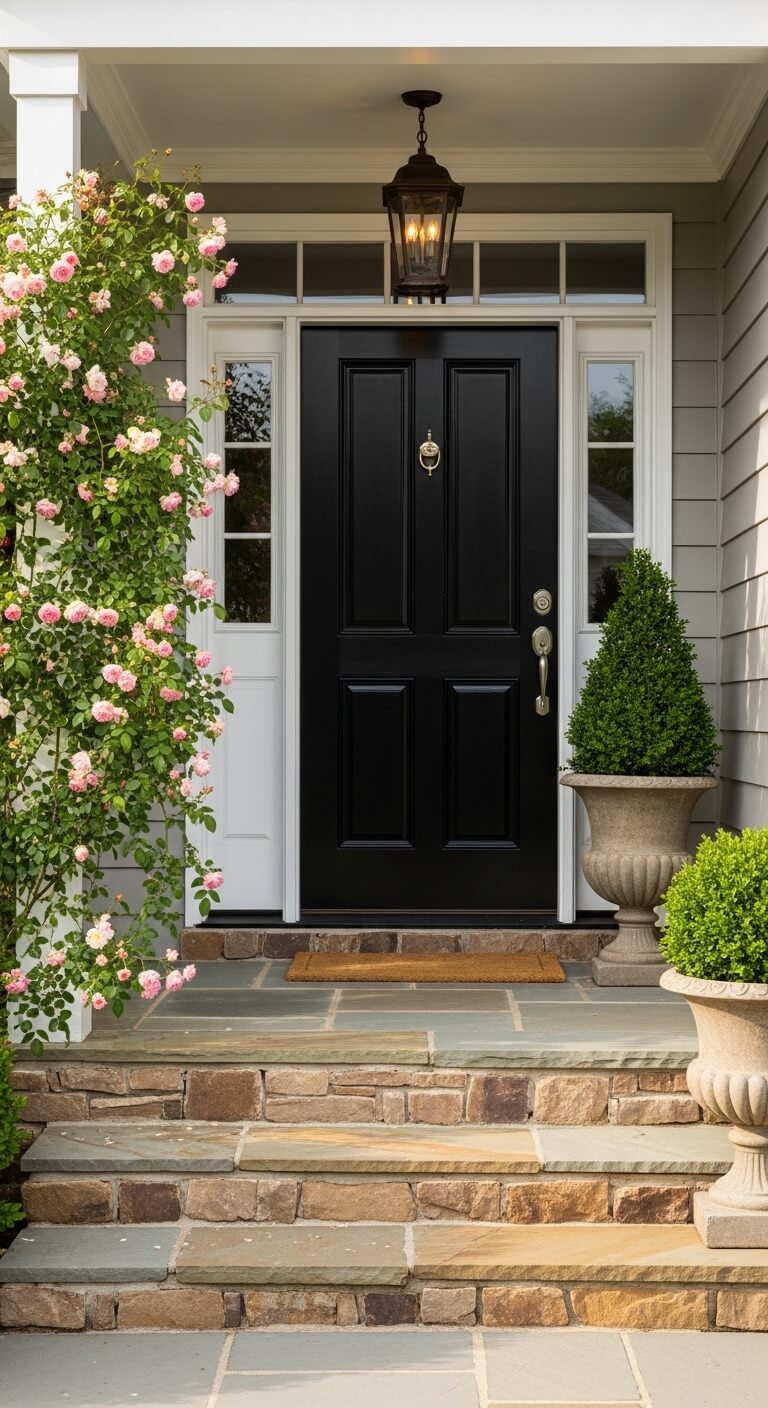 Why Stone Steps and a Black Door Are a Combination That Always Works
