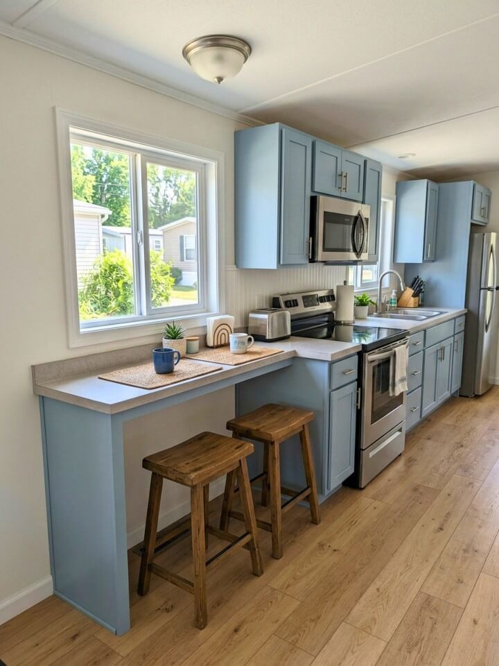 a breakfast bar that creates a simple dining spot