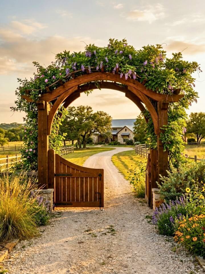arched gate with vine trellis for a natural look