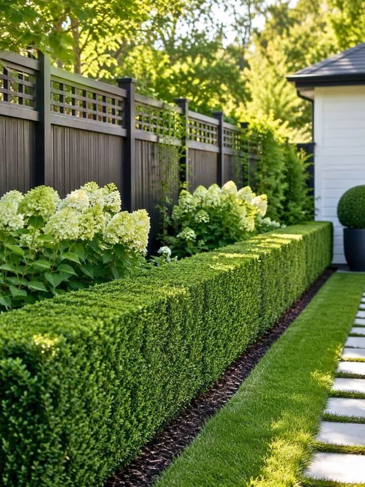 backyard narrow hedge for a formal fence line