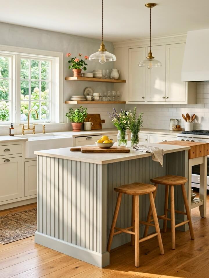 beadboard island details that add cozy cottage style