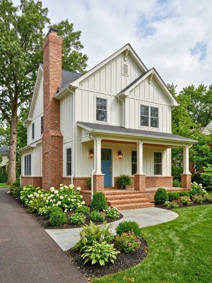 board and batten with brick details for classic texture