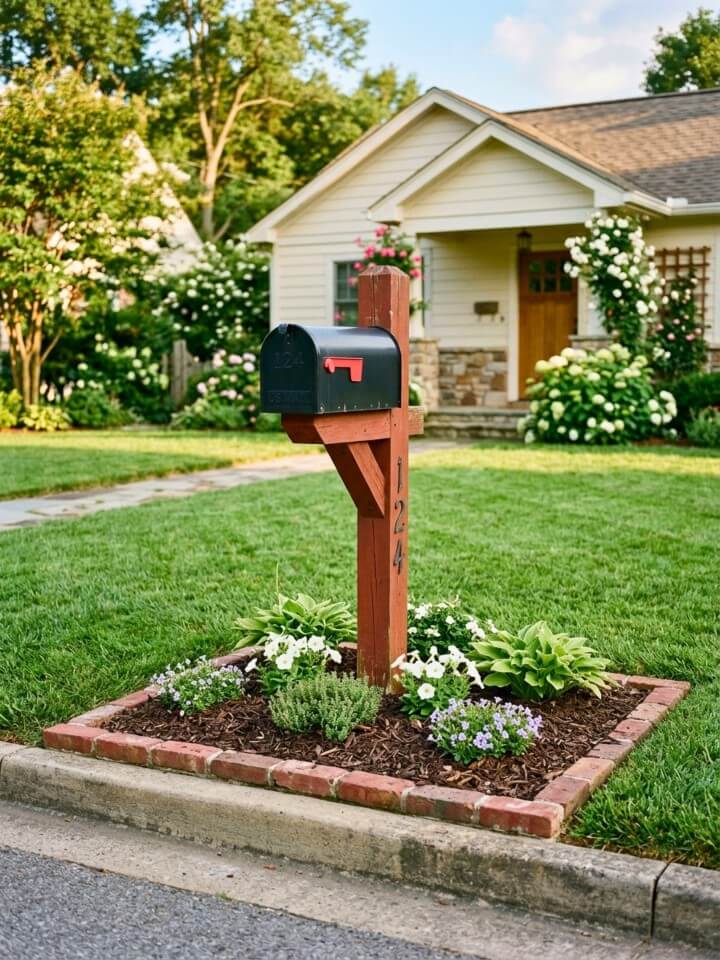 brick edging mailbox garden design