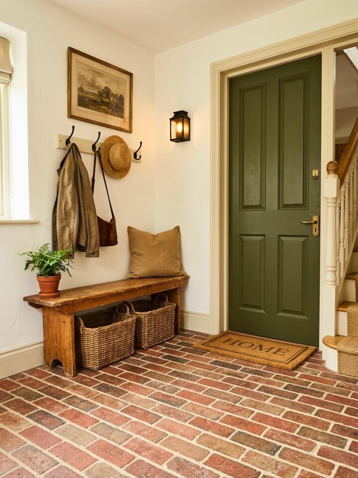brick look flooring for a rustic front door look