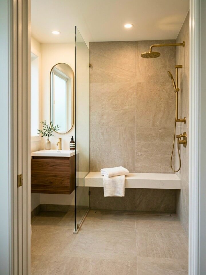 built in bench for small bathroom shower comfort