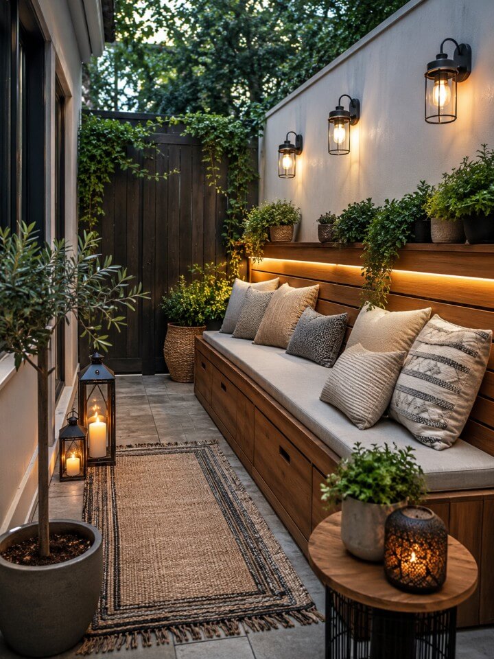 built in patio bench with storage