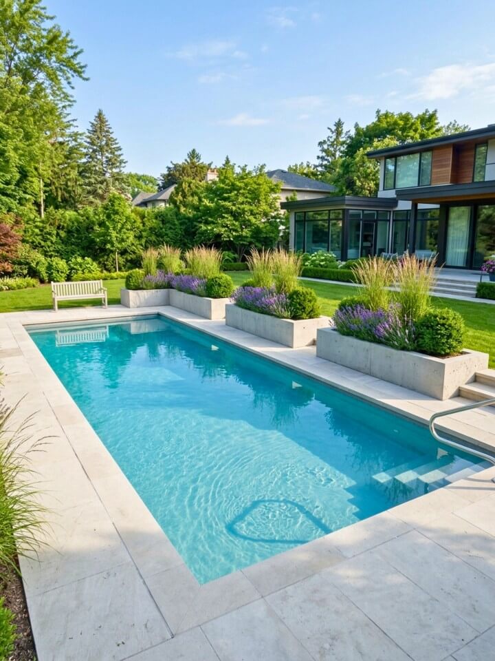built in planters for a stylish pool edge
