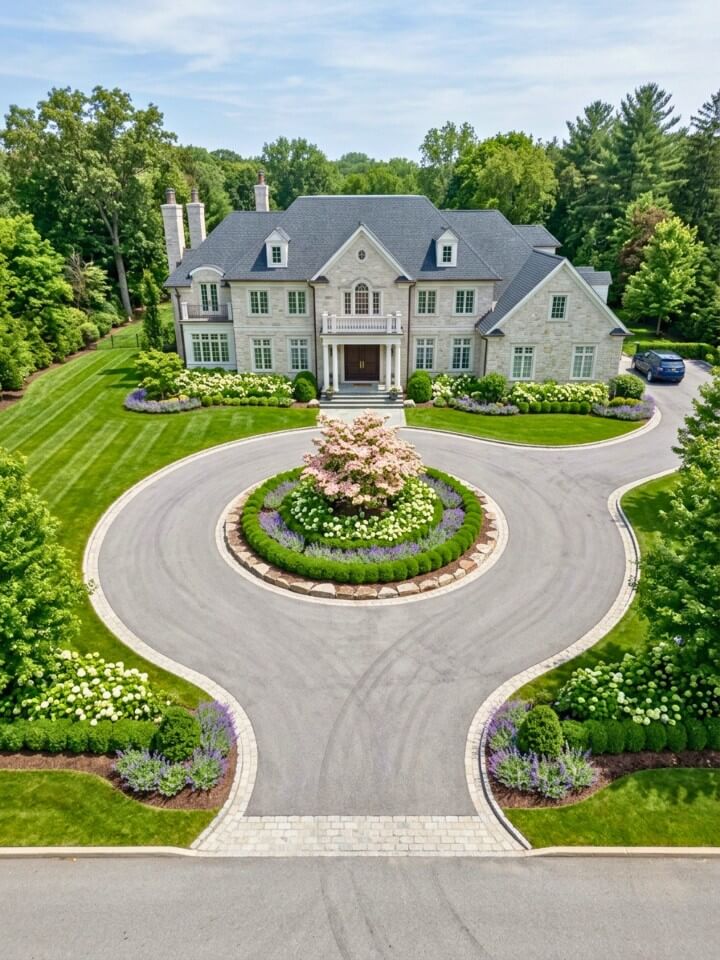 circular entry with center island garden