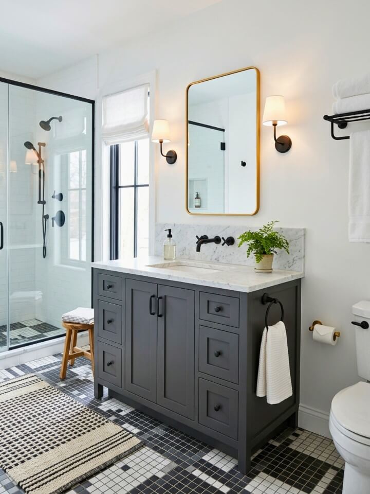 classic black and white checkerboard floor design