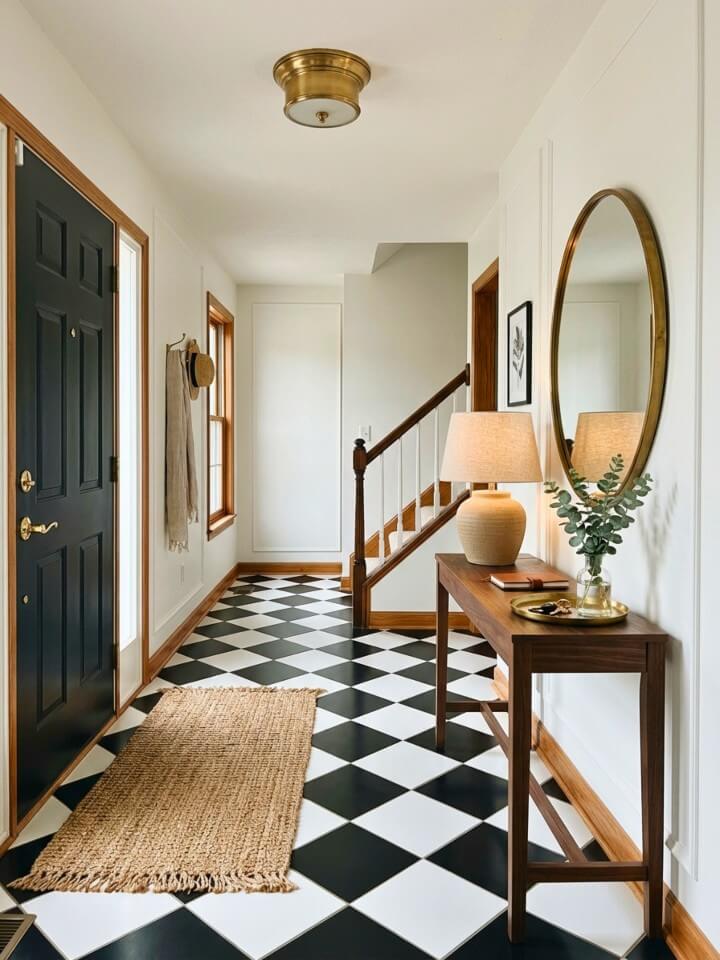 classic checkerboard entryway tile for a timeless welcome