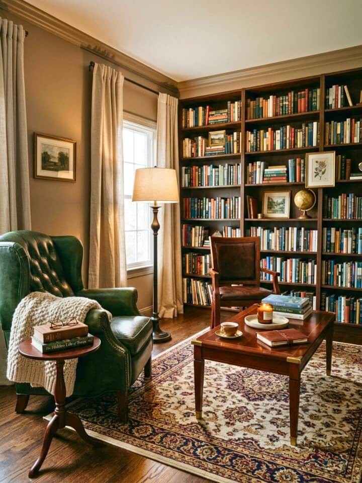 classic library elegance with dark hardwood