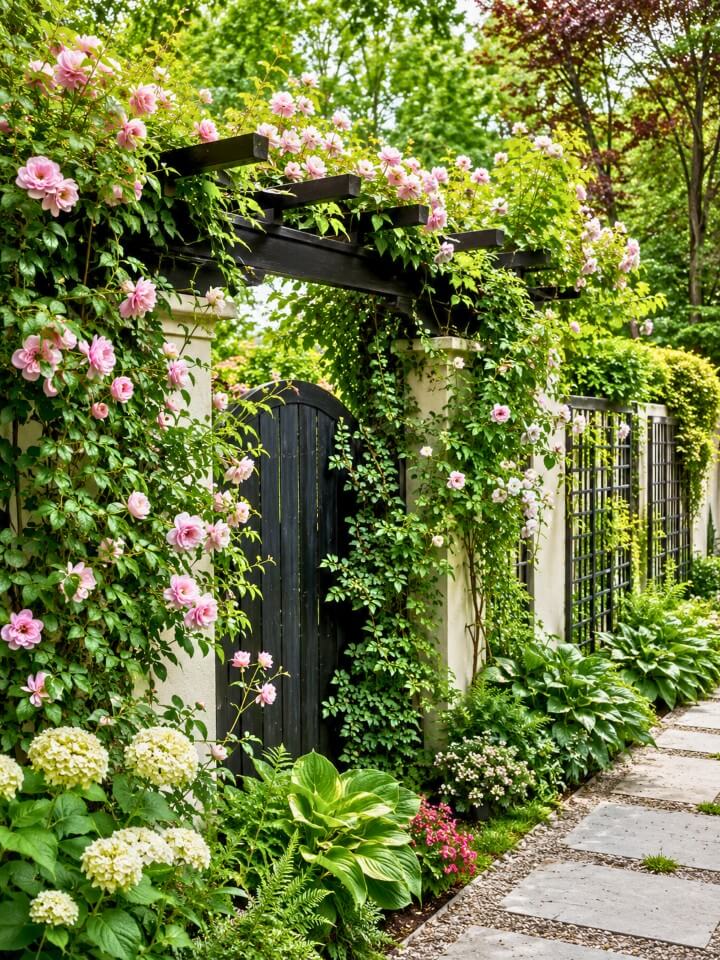 climbing plant across fences, walls, and trellises