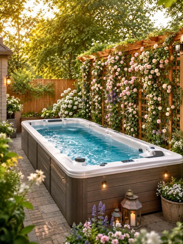 climbing vines near the above ground swim spa