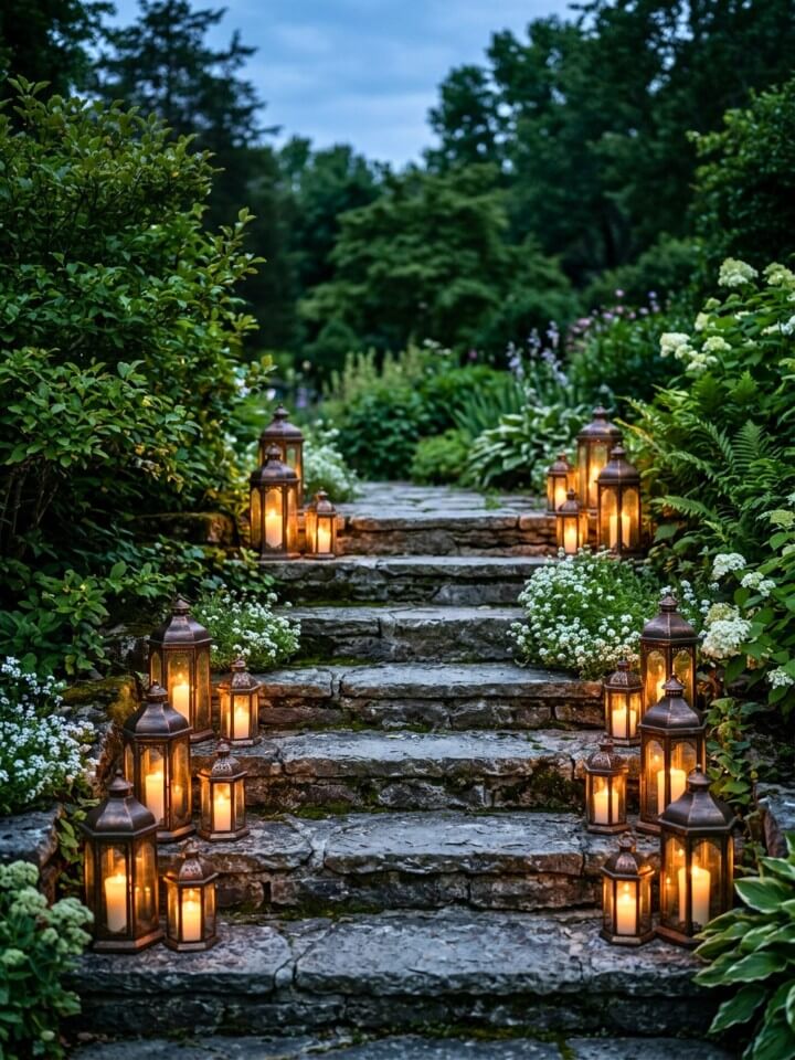 clusters of lanterns to brighten outdoor steps