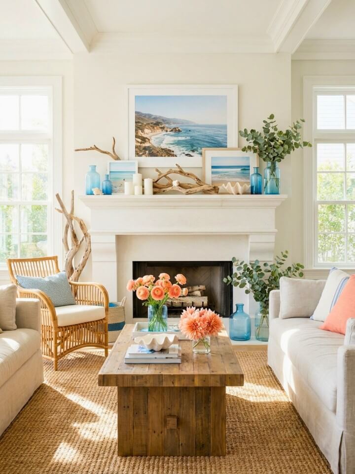 coastal fireplace mantel ideas for a breezy summer look