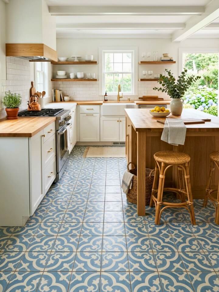 coastal tile floor as a fresh kitchen update