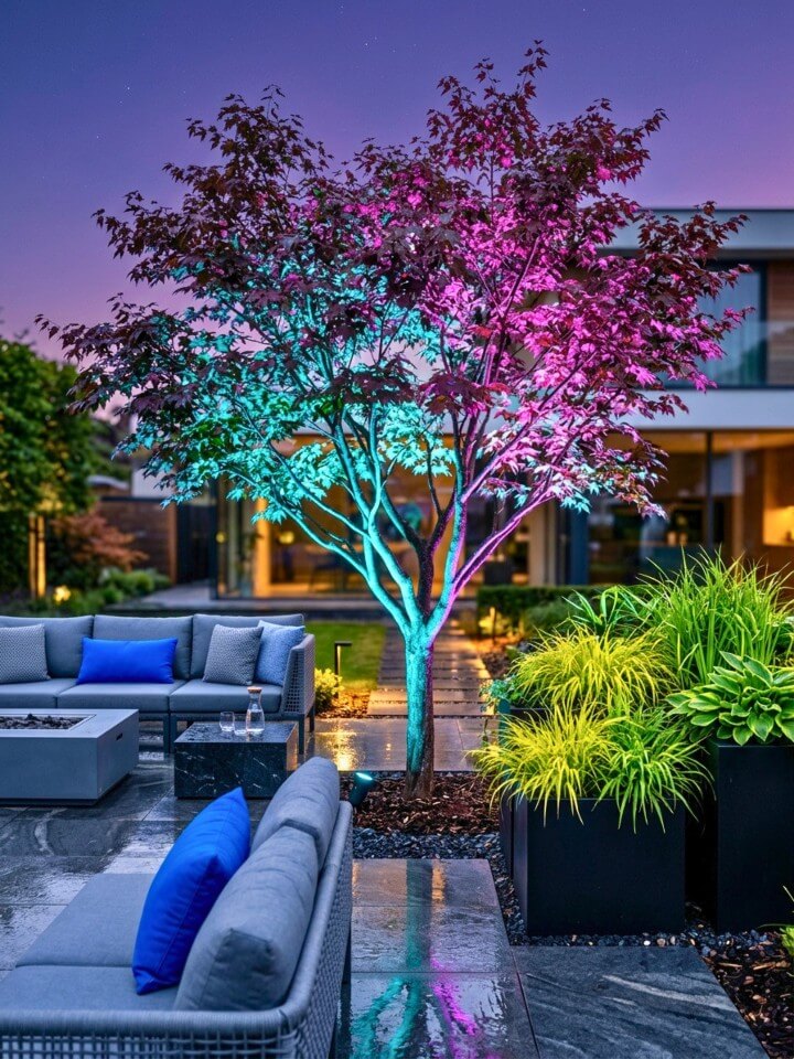 colored led accent lighting for outdoor trees
