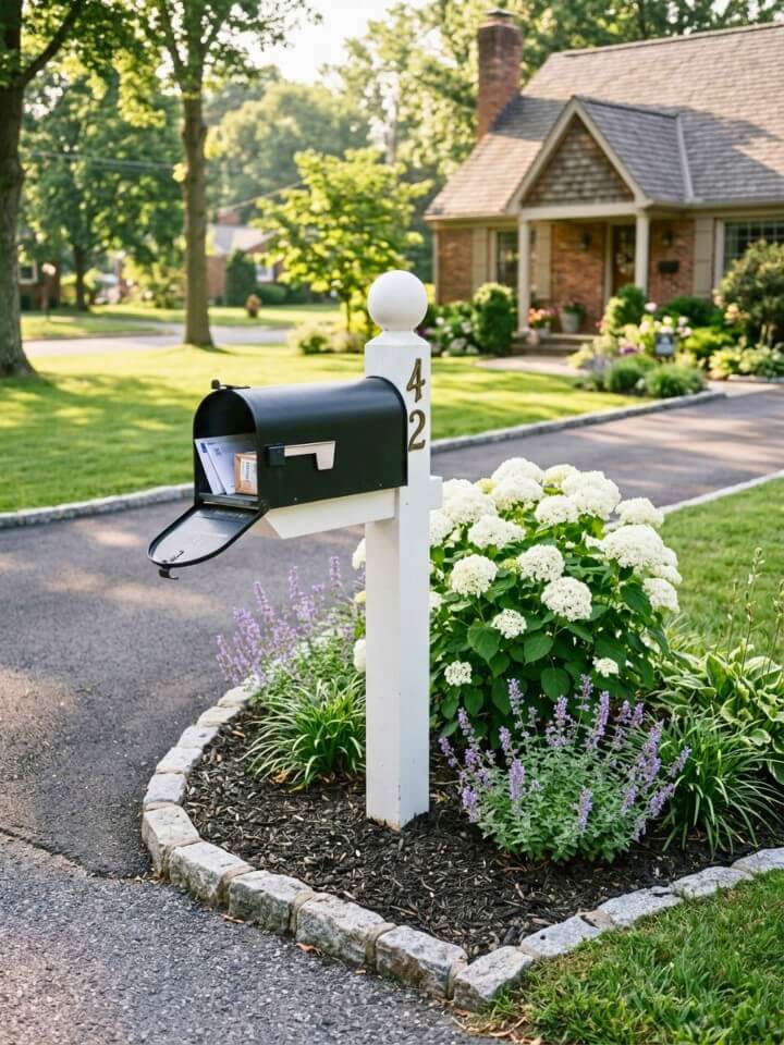 compact hydrangea mailbox planting
