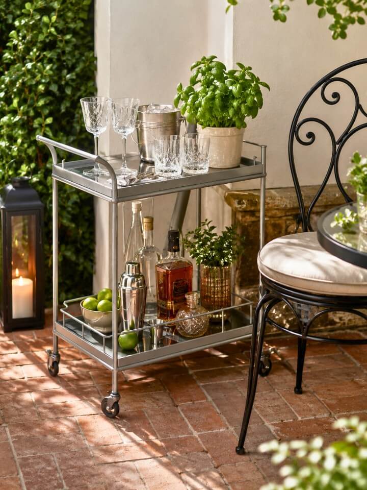 compact outdoor bar cart for entertaining space