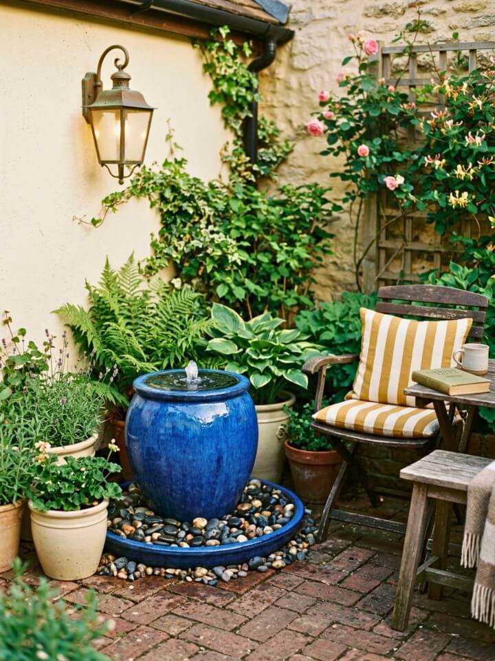 compact water feature to enhance patio landscaping