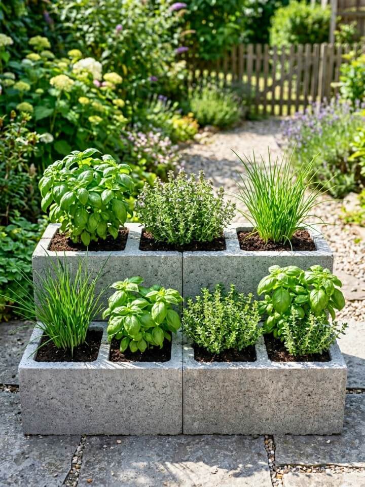 concrete block herb planters for modern yards
