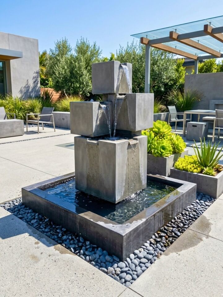 concrete cube fountain for modern patios
