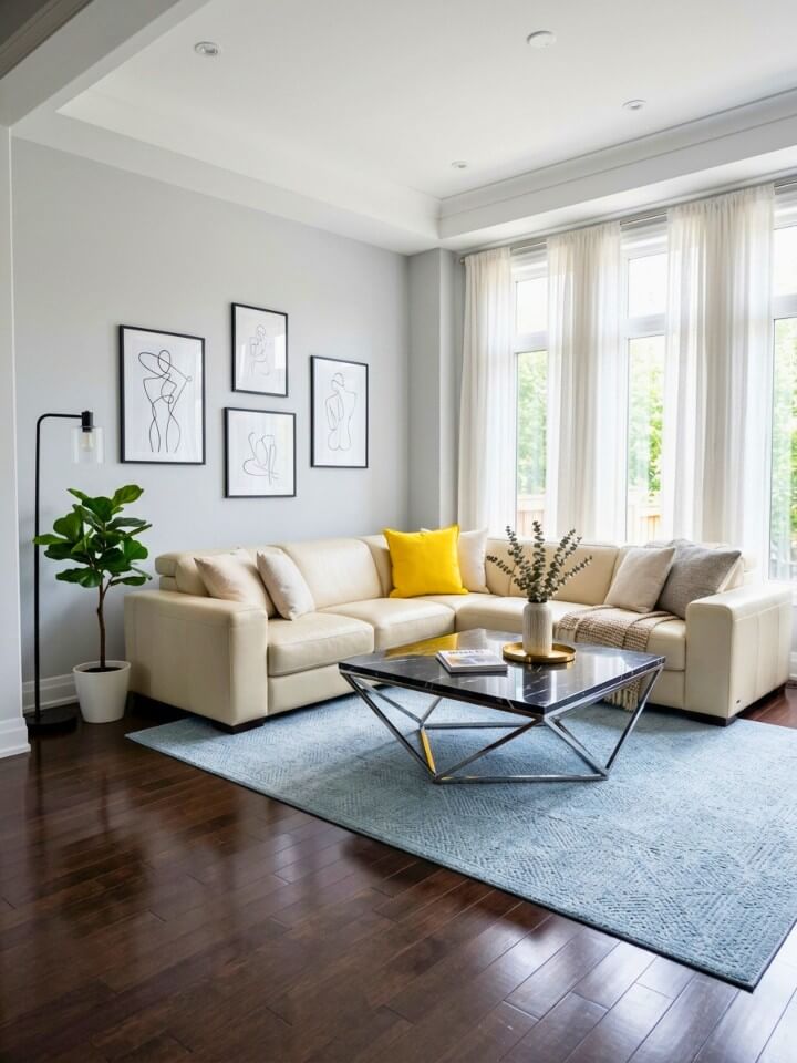 contemporary contrast living room with deep floors