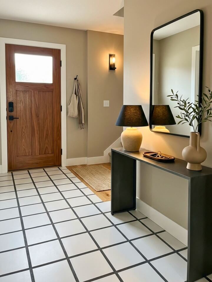 contrasting grout for a stylish foyer floor