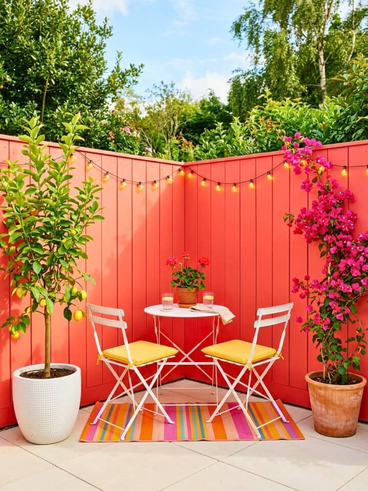 corner dining nook with container plants