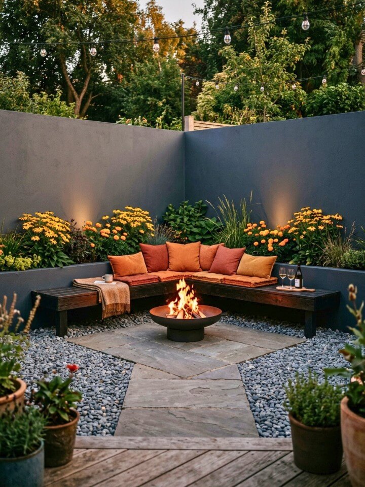 corner fire pit landscaping idea