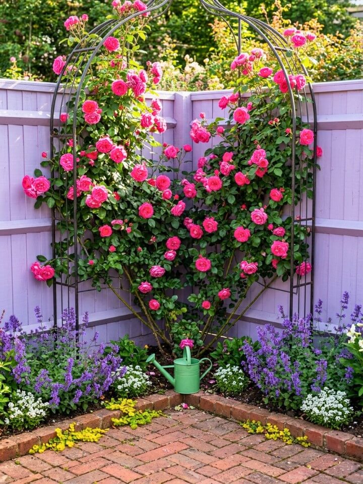 corner trellis with climbing roses