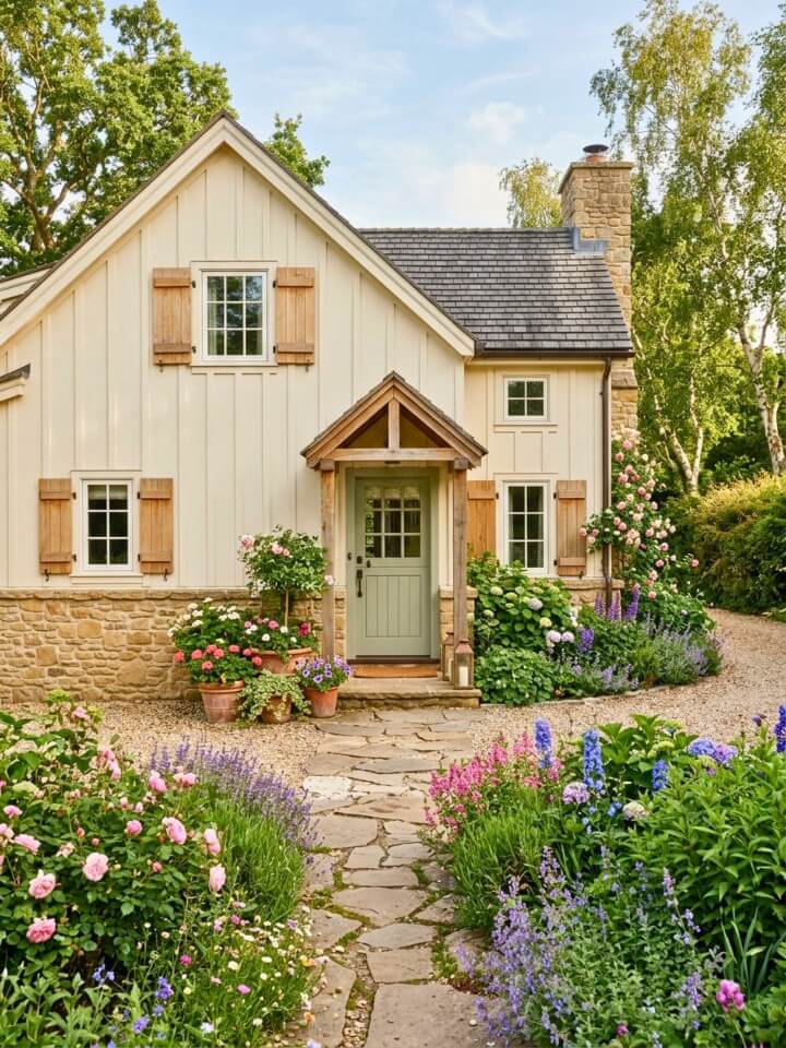 cream cottage siding for a soft exterior look
