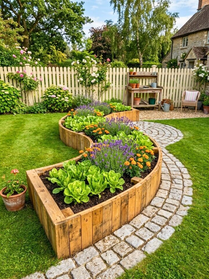 curved pallet planter for organic yard layouts