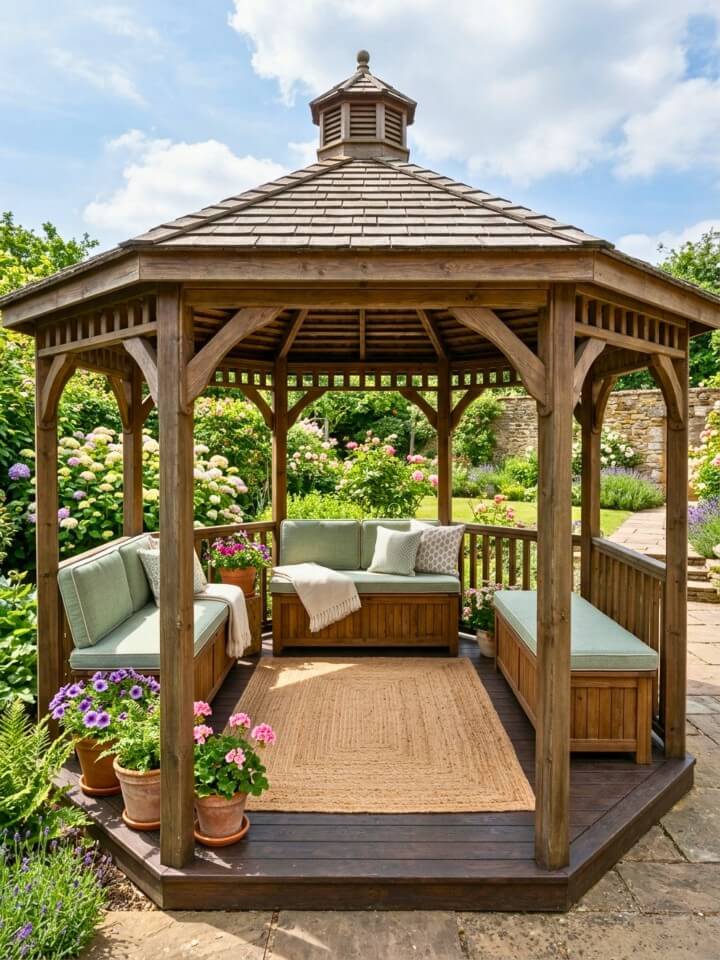 cushion topped storage benches for functional outdoor seating