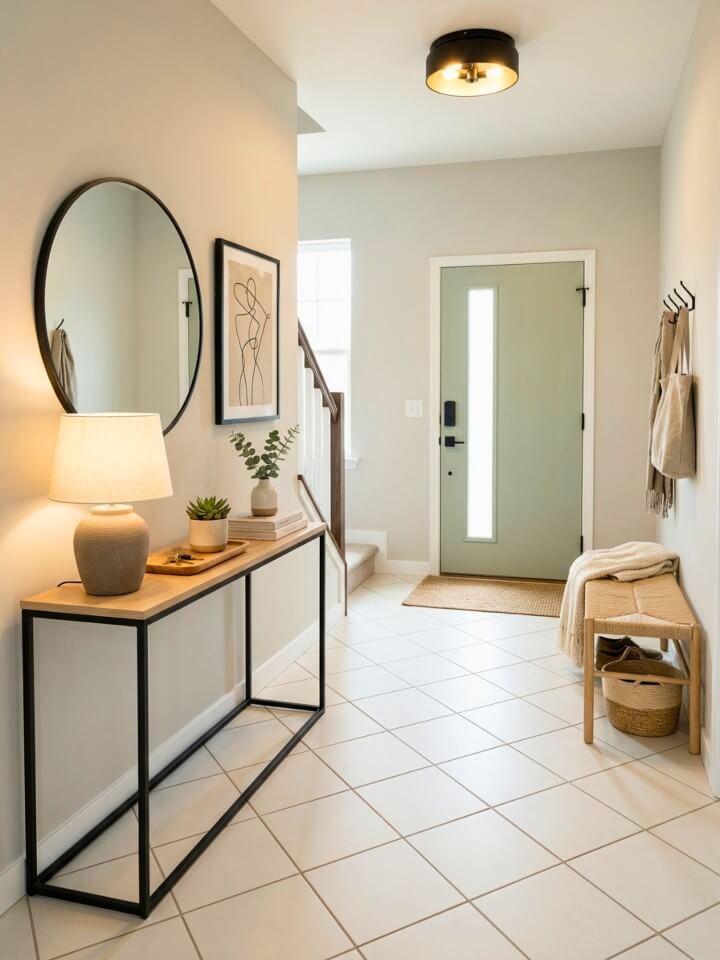 diagonal tile layout for a spacious entrance look