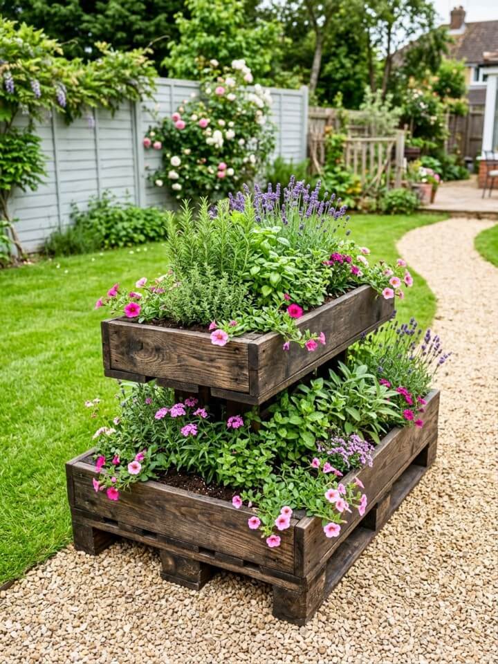 double stacked pallet bed for layered planting