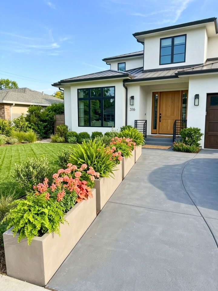 driveway with integrated planter boxes