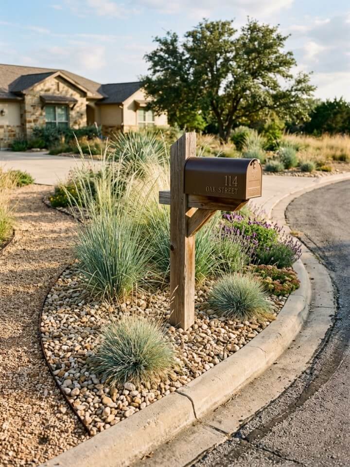 drought tolerant mailbox grass border