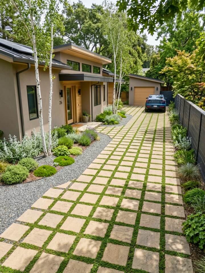 eco friendly permeable pavers with groundcover
