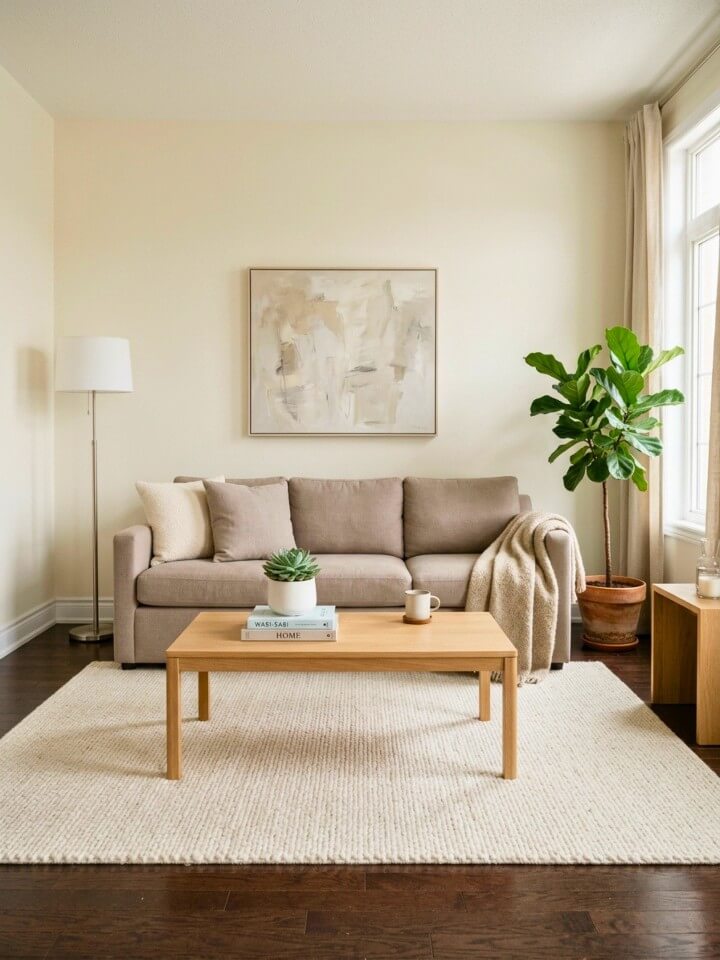 elegant minimalist neutrals on dark brown floors