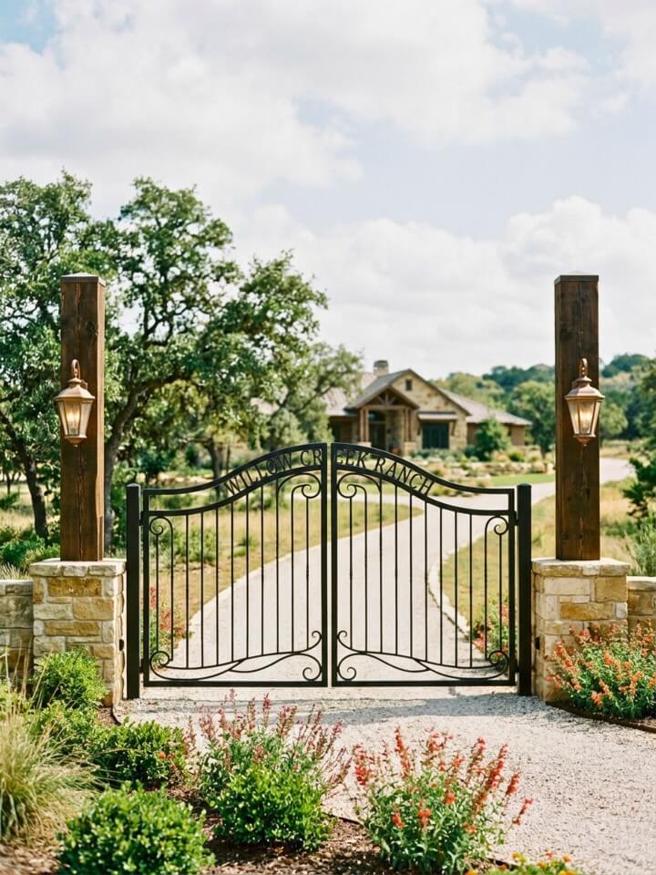 elegant wrought iron gate with rustic charm