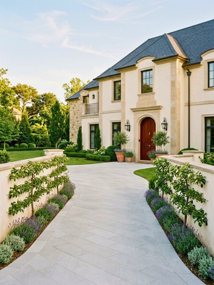 espalier trees along walls for a sculptural garden feel