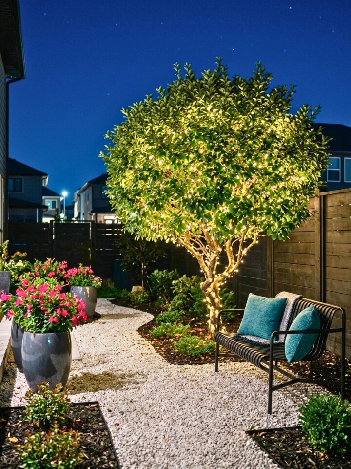 fairy lights nestled within tree foliage