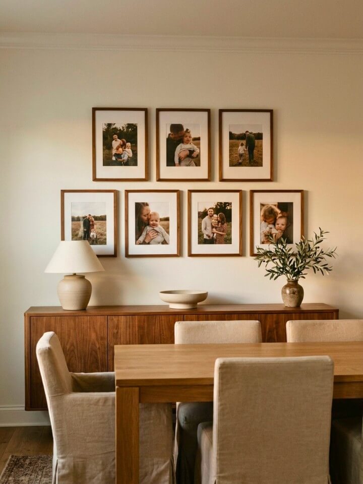 family photo gallery above the sideboard