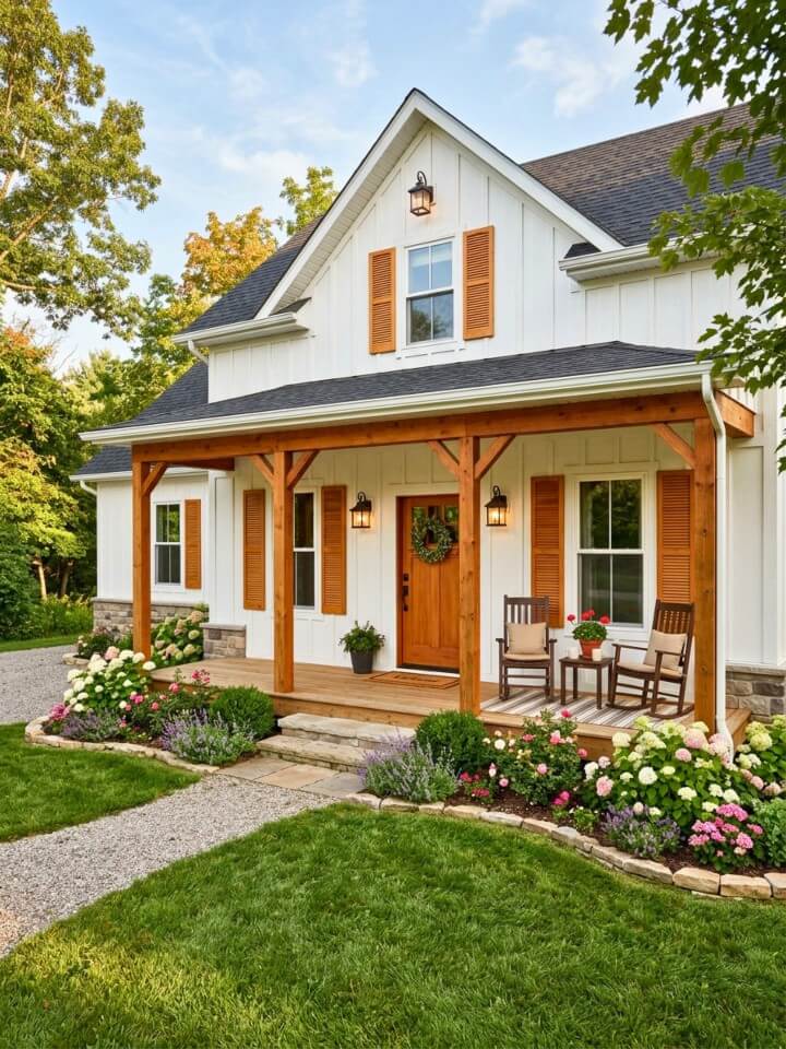 farmhouse exterior with warm wood accents