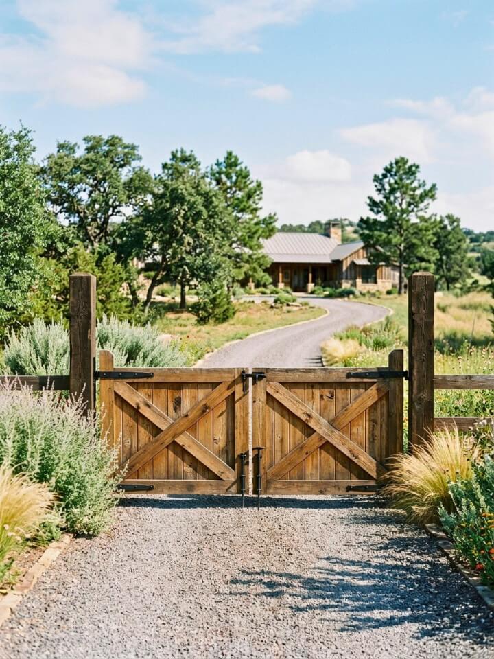 farmhouse style crossbuck gate for charming entrances